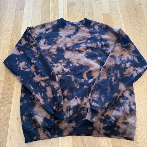 Reverse Tie Dye Sweatshirt Black & Brown Bleached Pullover grunge Street wear L - Picture 5 of 7